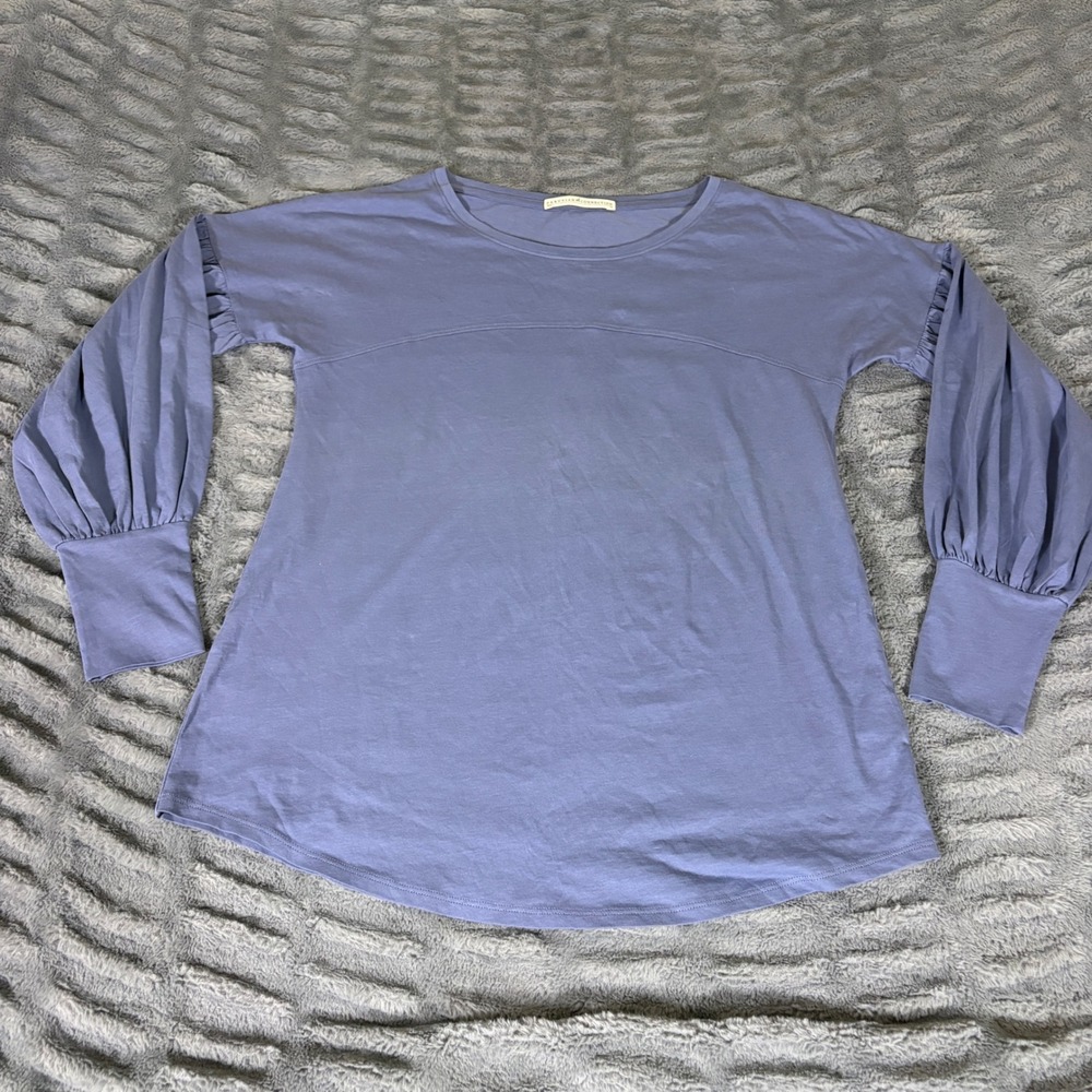 Peruvian Connection Pima Cotton Puff Sleeve Top Periwinkle Blue Medium AT503